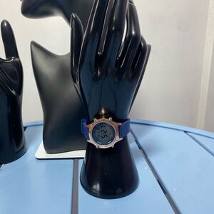 Women’s Digital Sport Watch Rose Gold Tone Blue Silicone Band Alarm Chrono